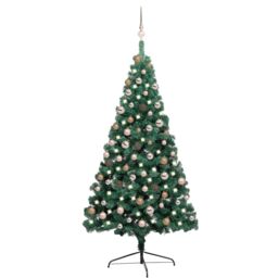 Berkfield Home Artificial Half Pre-lit Christmas Tree with Ball Set Green 180 cm - thumbnail 1