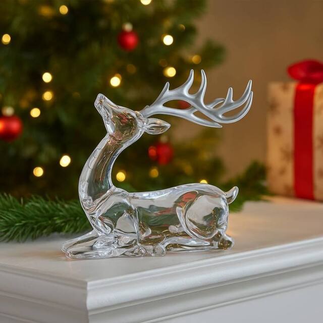 Marco Paul 14cm Clear Acrylic Sitting Reindeer Christmas Ornament - Size: 200g - image 1