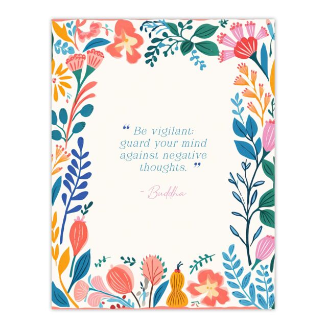 "Artery8 Wall Art Print Guard Against Negative Thoughts Buddhist Mindfulness Floral Art Poster - Size: W24"" x H32""" - image 1