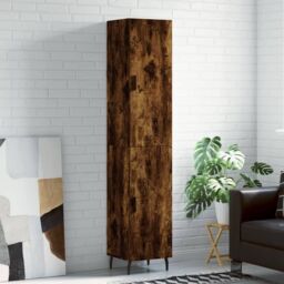 Berkfield Home Highboard Smoked Oak 34.5x34x180 cm Engineered Wood in Brown - thumbnail 1