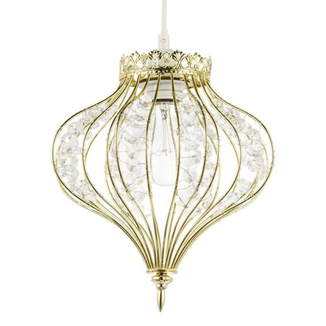 Happy Homewares Unique Teardrop Shiny Gold Pendant Lamp Shade with Clear Acrylic Beads - image 1
