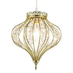 Happy Homewares Unique Teardrop Shiny Gold Pendant Lamp Shade with Clear Acrylic Beads - thumbnail 2