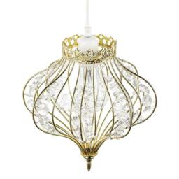 Happy Homewares Unique Teardrop Shiny Gold Pendant Lamp Shade with Clear Acrylic Beads - thumbnail 3