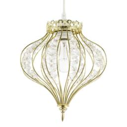 Happy Homewares Unique Teardrop Shiny Gold Pendant Lamp Shade with Clear Acrylic Beads - thumbnail 1