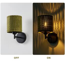 NIVOR 1 Light Boho Farmhouse Wooden Armed Sconce Wall Light E27 (Set of 2) in Green - thumbnail 3