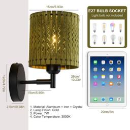 NIVOR 1 Light Boho Farmhouse Wooden Armed Sconce Wall Light E27 (Set of 2) in Green - thumbnail 2