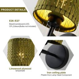NIVOR 1 Light Boho Farmhouse Wooden Armed Sconce Wall Light E27 (Set of 2) in Green - thumbnail 9