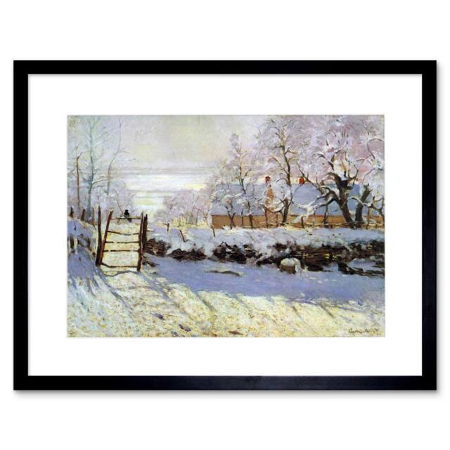 "Artery8 Painting Monet Magpie Old Master Home Decor 12x16"" Framed Art Print in White - Size: W12"" x H16""" - image 1