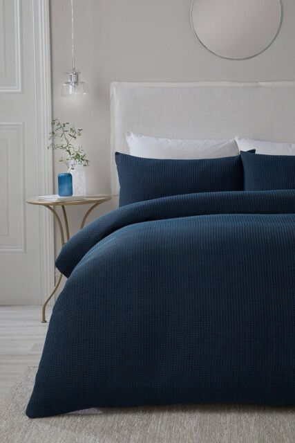 Serene 'Lindly' Waffle Duvet Cover Set in Navy - Size: Double - image 1