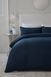 Serene 'Lindly' Waffle Duvet Cover Set in Navy - Size: Double