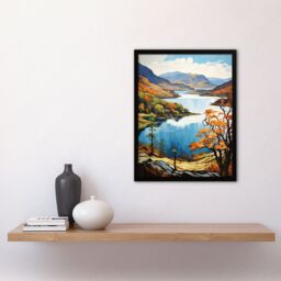 "Artery8 Wall Art Print Loch Katrine Scotland Serene Loch Framed By Trossachs Artwork Painting Art Framed in Black - Size: W12"" x H16""" - thumbnail 4