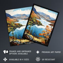 "Artery8 Wall Art Print Loch Katrine Scotland Serene Loch Framed By Trossachs Artwork Painting Art Framed in Black - Size: W12"" x H16""" - thumbnail 2