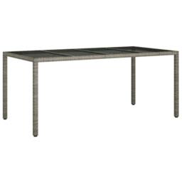 Berkfield Home Garden Table Grey 190x90x75 cm Tempered Glass & Poly Rattan - Size: 190 x 90 x 75 cm - thumbnail 1