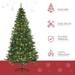 HOMCOM 6FT Prelit Artificial Christmas Tree w/ Warm White Light Xmas Decoration in Green - thumbnail 4