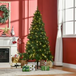 HOMCOM 6FT Prelit Artificial Christmas Tree w/ Warm White Light Xmas Decoration in Green - thumbnail 2