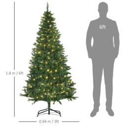 HOMCOM 6FT Prelit Artificial Christmas Tree w/ Warm White Light Xmas Decoration in Green - thumbnail 3