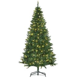 HOMCOM 6FT Prelit Artificial Christmas Tree w/ Warm White Light Xmas Decoration in Green