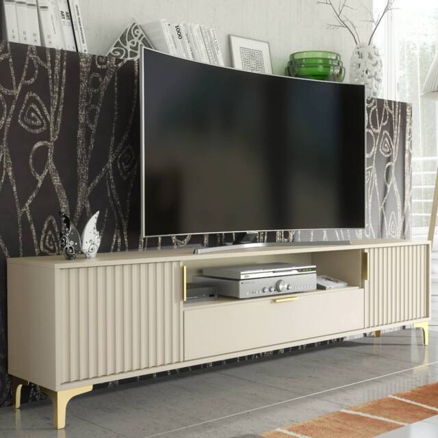 Creative Furniture Tide Crest TV Unit 200cm - Cashmere Warm Beige Taupe Finish & Gold - image 1