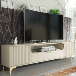 Creative Furniture Tide Crest TV Unit 200cm - Cashmere Warm Beige Taupe Finish & Gold - thumbnail 1