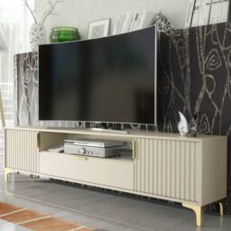 Creative Furniture Tide Crest TV Unit 200cm - Cashmere Warm Beige Taupe Finish & Gold - thumbnail 8