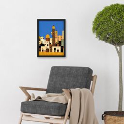 Artery8 Klimt Style Moroccan Cityscape Blue Gold Artwork Framed Wall Art Print A4 in Black - thumbnail 2