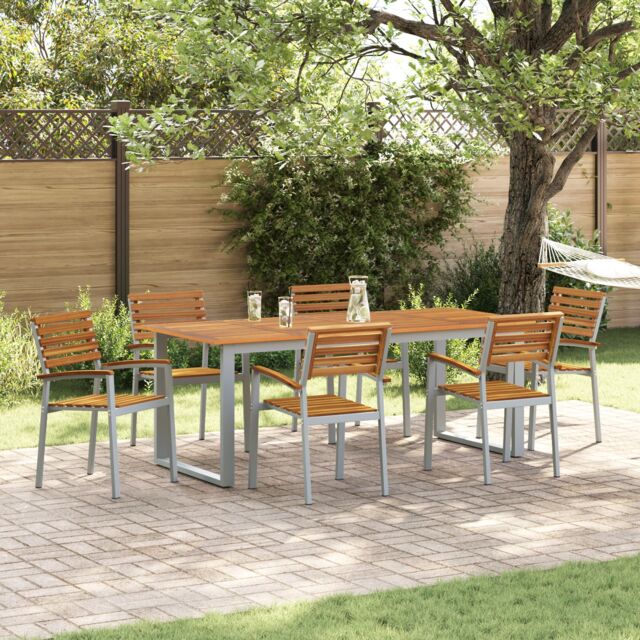 Berkfield Home 7 Piece Garden Dining Set Solid Wood Acacia & Metal in Grey - image 1