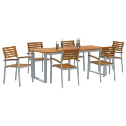 Berkfield Home 7 Piece Garden Dining Set Solid Wood Acacia & Metal in Grey - thumbnail 3