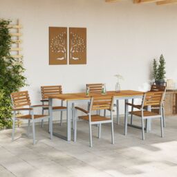 Berkfield Home 7 Piece Garden Dining Set Solid Wood Acacia & Metal in Grey - thumbnail 4