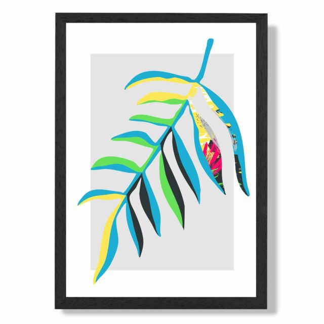 ARTZE Tropical Leaf Blue & Green Abstract Minimalist Framed Print SIZE: A4 with Black Frame in Mid Blue - image 1
