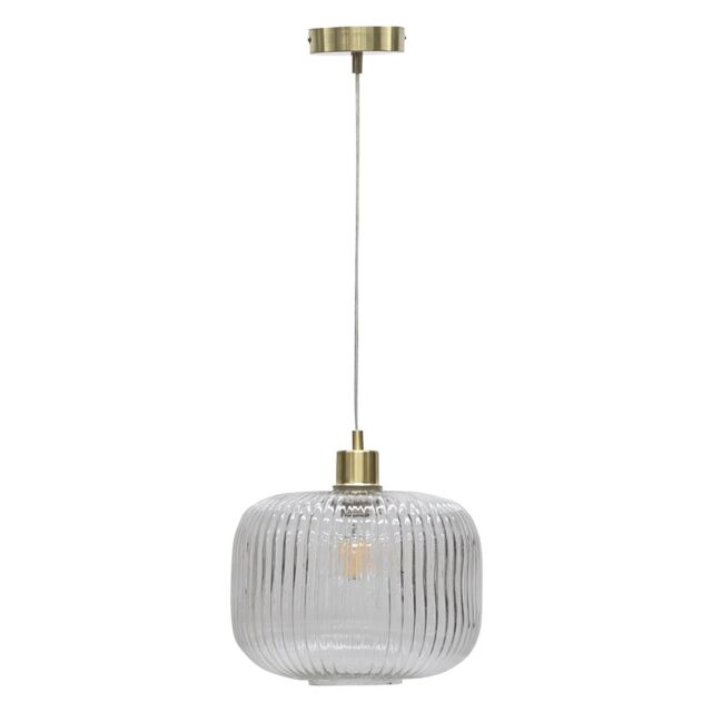 First Choice Lighting Batley Large - Clear Ribbed Glass with Satin Brass Pendant Fitting - image 1