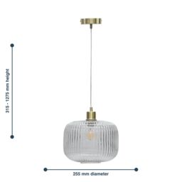 First Choice Lighting Batley Large - Clear Ribbed Glass with Satin Brass Pendant Fitting - thumbnail 8