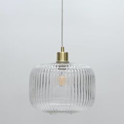 First Choice Lighting Batley Large - Clear Ribbed Glass with Satin Brass Pendant Fitting - thumbnail 6