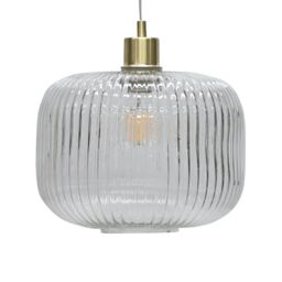 First Choice Lighting Batley Large - Clear Ribbed Glass with Satin Brass Pendant Fitting - thumbnail 7