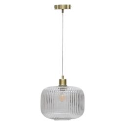 First Choice Lighting Batley Large - Clear Ribbed Glass with Satin Brass Pendant Fitting - thumbnail 1