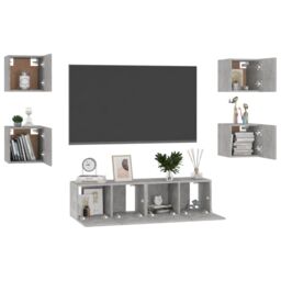 Berkfield Home 6 Piece TV Cabinet Set Concrete Grey Engineered Wood - thumbnail 3