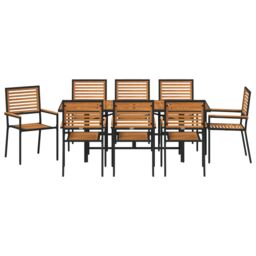 Berkfield Home 9 Piece Garden Dining Set Black Poly Rattan Acacia - thumbnail 7