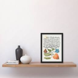 Artery8 Model Book of Calligraphy Framed Wall Art Talewort Pea & Lantern Plant in White - Size: A4 - thumbnail 2