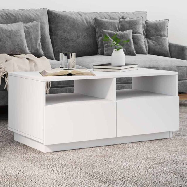 Berkfield Home Coffee Table with LED Lights White 90x49x40 cm - Size: 90 x 49 x 40 cm - image 1