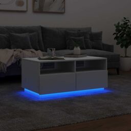 Berkfield Home Coffee Table with LED Lights White 90x49x40 cm - Size: 90 x 49 x 40 cm - thumbnail 5