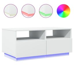 Berkfield Home Coffee Table with LED Lights White 90x49x40 cm - Size: 90 x 49 x 40 cm - thumbnail 2