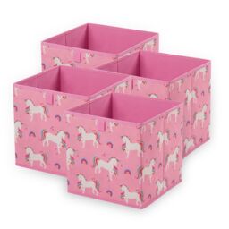 OHS Storage Cube Boxes Unicorn 2 Pack Folding Space Saving Shoe Toy Set in Pink