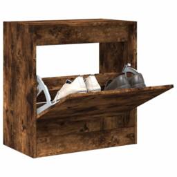 Berkfield Home Shoe Cabinet Smoked Oak 60x34x63.5 cm Engineered Wood in Brown - thumbnail 2