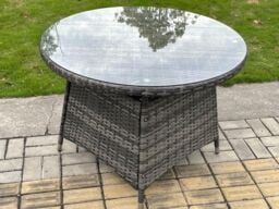 Fimous Wicker PE Outdoor Rattan Garden Furniture Arm Chair & Table Dining Sets 4 Seater Large Round Table Dark Grey Mixed - thumbnail 4