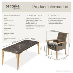 tectake Garden Table & Chairs - Foggia dining table, 6 Rosarno chairs in Natural - Size: 6 Person - thumbnail 6