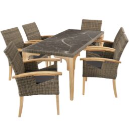 tectake Garden Table & Chairs - Foggia dining table, 6 Rosarno chairs in Natural - Size: 6 Person - thumbnail 1