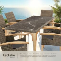 tectake Garden Table & Chairs - Foggia dining table, 6 Rosarno chairs in Natural - Size: 6 Person - thumbnail 4