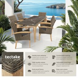tectake Garden Table & Chairs - Foggia dining table, 6 Rosarno chairs in Natural - Size: 6 Person - thumbnail 2