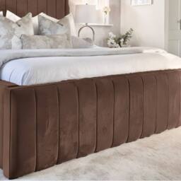 Living Comfort Bedz Geneva Upholstered Bed Frame with 54-inch Headboard - Slatted Base in Brown - Size: King - thumbnail 3
