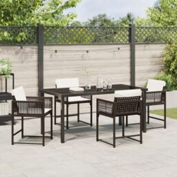 Berkfield Home 5 Piece Garden Dining Set with Cushions Brown Poly Rattan - thumbnail 4