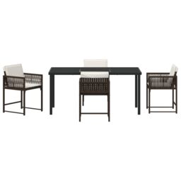 Berkfield Home 5 Piece Garden Dining Set with Cushions Brown Poly Rattan - thumbnail 7
